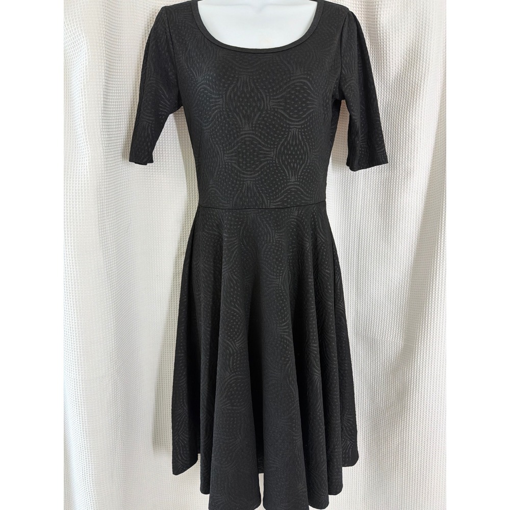 LuLaRoe Nicole Dress Womens Medium Black Textured Jacquard Fit Flare  Sleeve